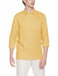 Men'S Collared Yellow Plain Linen Shirt Lightweight Long Sleeve Shirts For