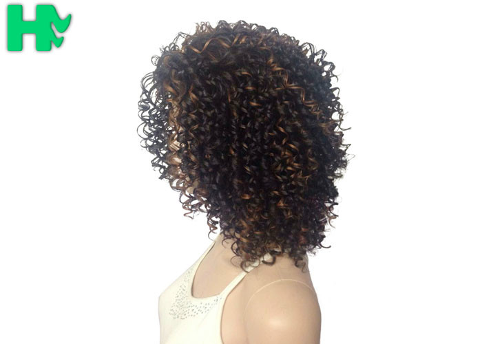 Kinky Curly Short Synthetic Wigs Natural Looking Brown Mixed Black