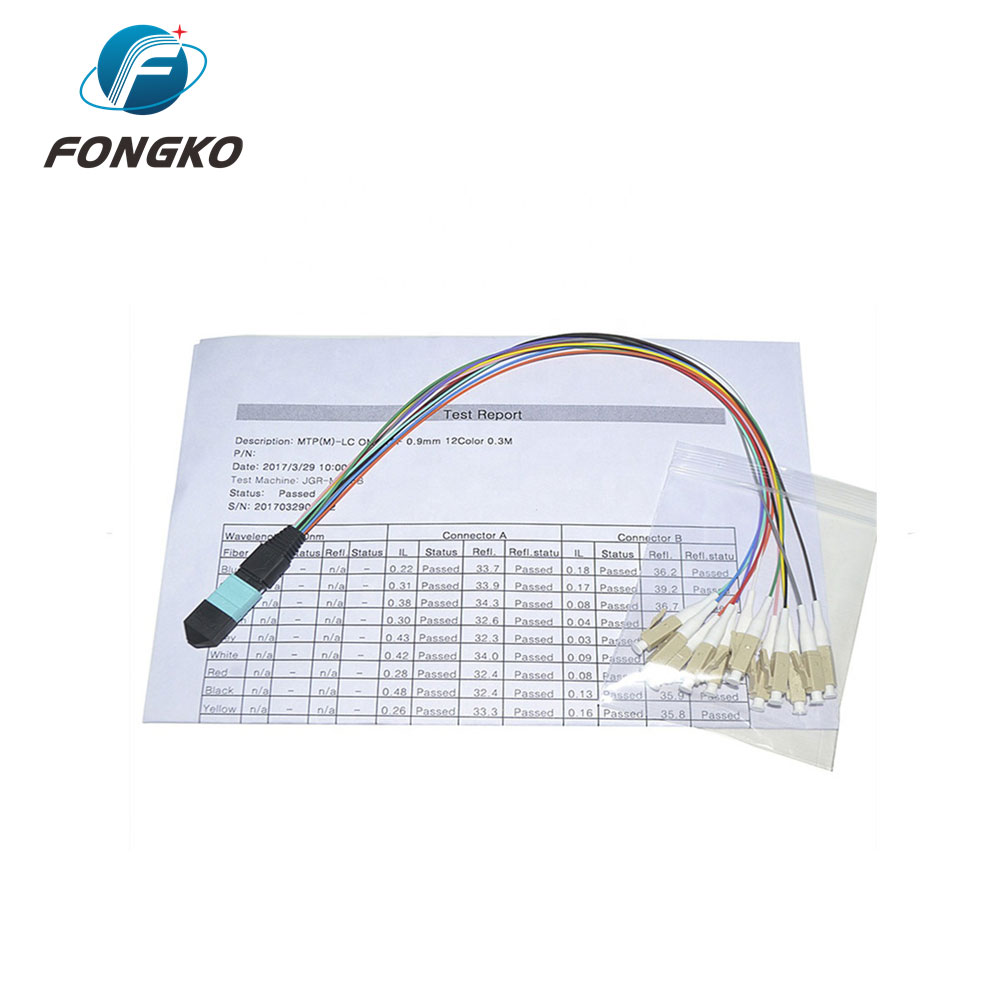12 Fiber MPO LC Fanout Cable OM3 To 0.9mm MM Fiber Optic Patch Cord