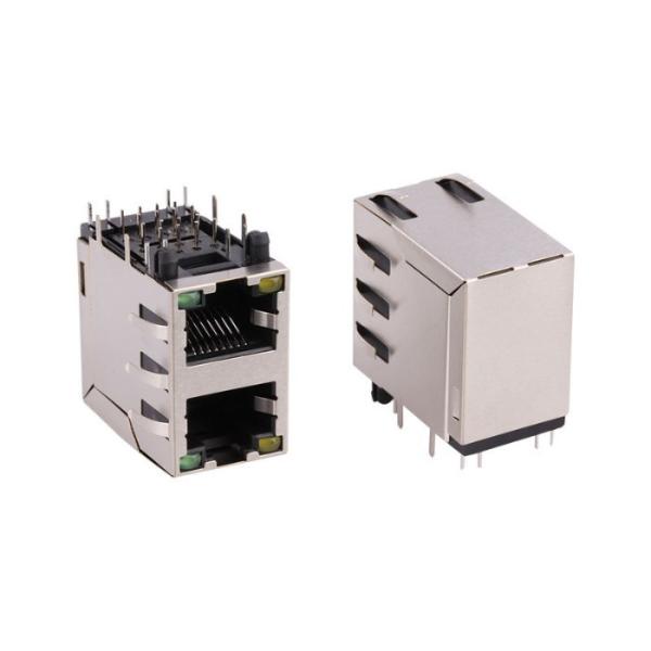 China Dual Port RJ45 8P8C Female Right Angle Dip Connector With Shield factory
