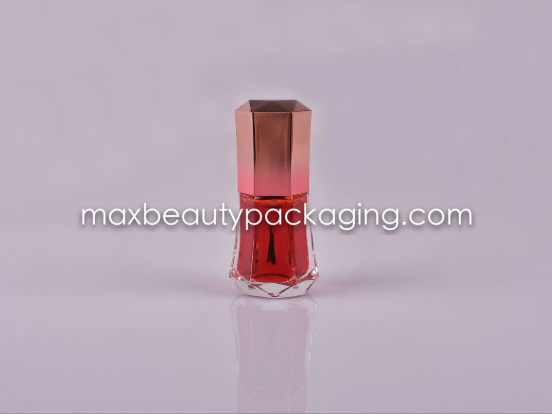 uv coating metallic gold nail polish cap 14ml nail polish bottle nail polish plastic cosmetic packaging flat brush
