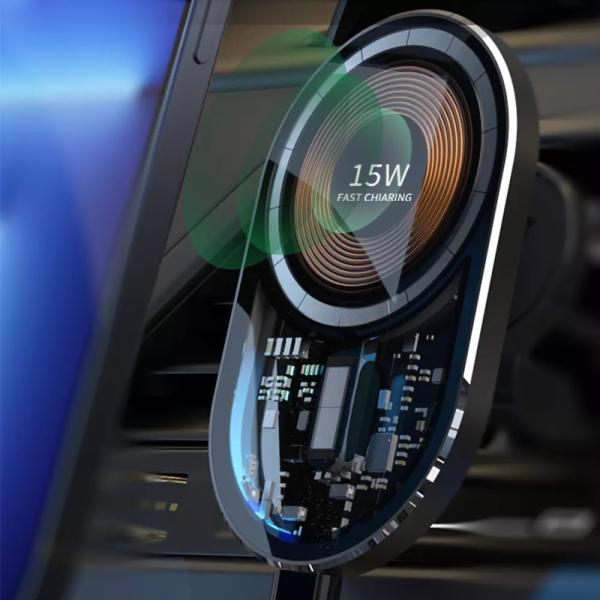 Aluminum Alloy Magnetic Wireless Car Charger Punk 15W Transparent Fast Charging