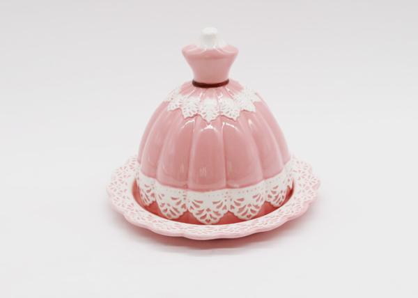 Ceramic Butter Dish with Lid Beautiful Pink Ballet Dress Design Dolomite