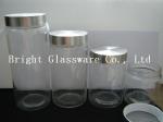 tall glass storage jar with metal lid, glass container cheap