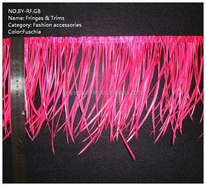 Dyed Spiky Goose Biot Feather Fringe Trim with Satin Ribbon Tapes Chicken Feather