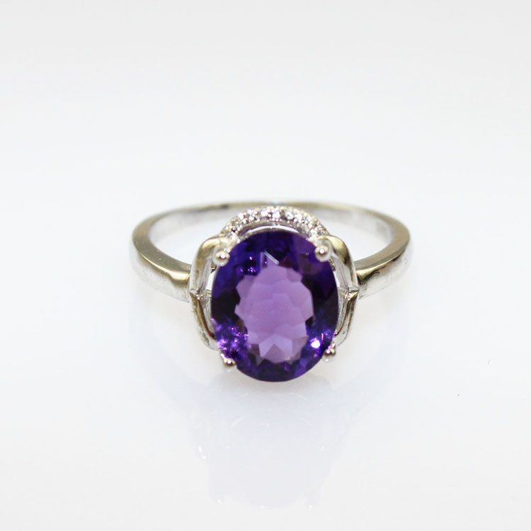 White Gold Plated 925 Silver Tanzanite Cubic Zircon Gemstone Ring (R227)