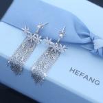 Polished S925 Snowflake Fringe Sterling Silver Tassel Earrings 1.5cm