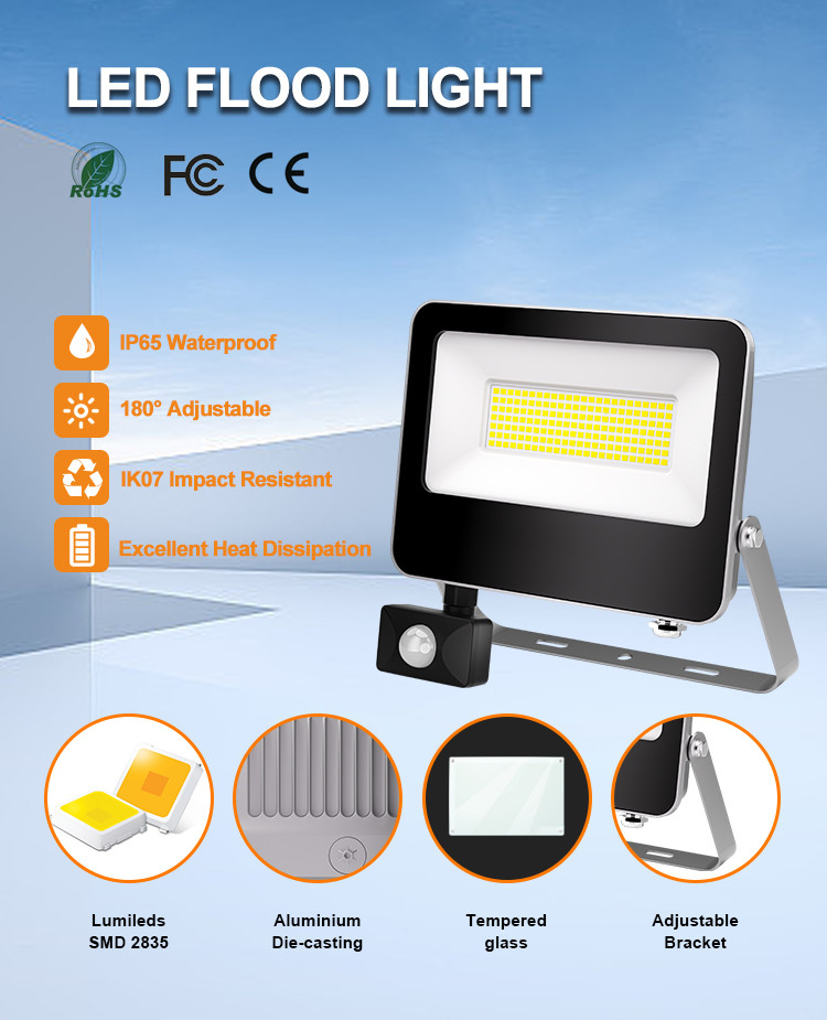 Security Spotlight IP65 Waterproof Hot Sale Led Flood Light Aluminum Housing With Motion Sensor For Garden Street Wall