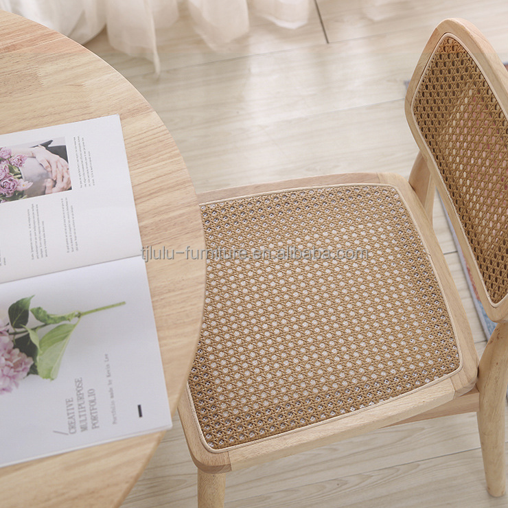 Foldable Rattan Chair NO Folded Simple Style Rattan Mesh Backrest Wood Dining Chair Rattan Wicker Chairs
