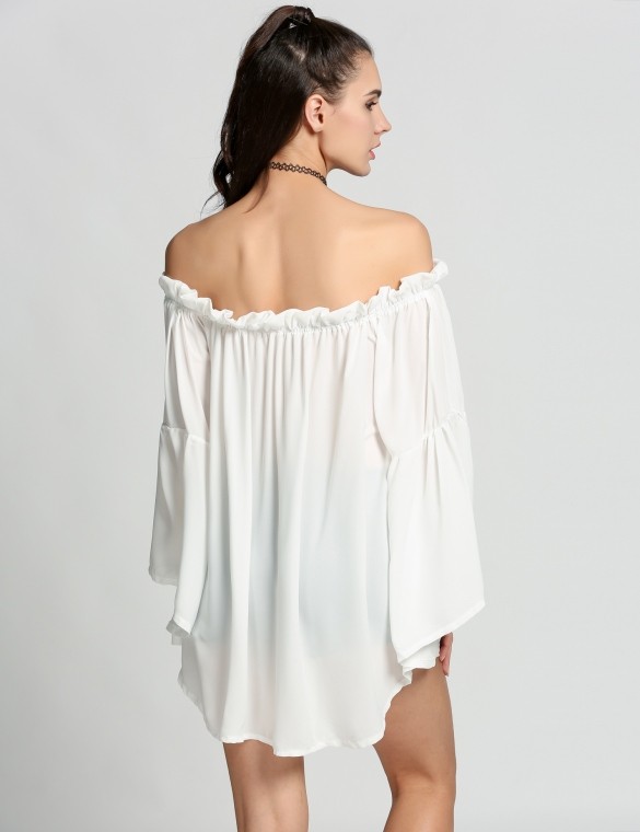 Neck Designs For Ladies Tops Fashion Women Off Shoulder Solid Blouse Tops