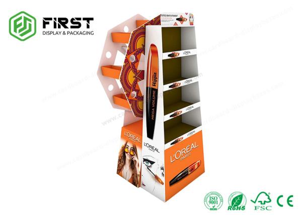OEM/ODM Makeup Cosmetic Cardboard Floor Display , Glossy Laminated Cardboard