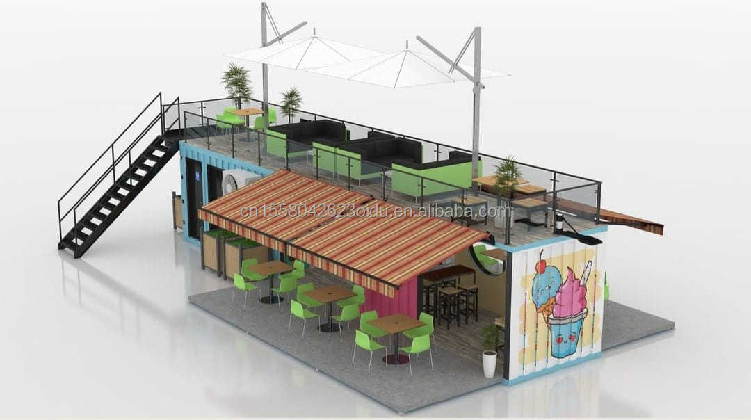 50/75/100mm Wave Sandwich Panel Wall 20ft 40ft Folding Container Cafe Restaurant Shipping Container Bar Cafe with Kitchen