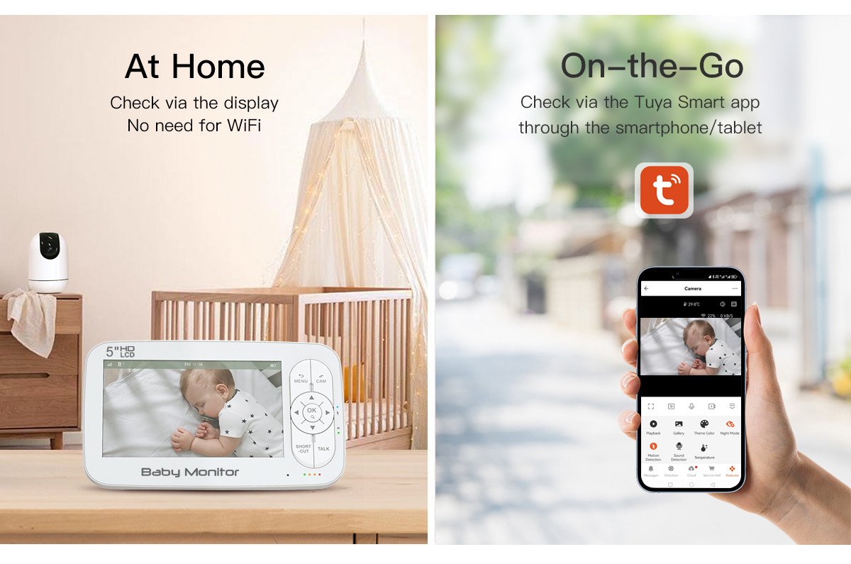 5inch WiFi Baby Monitor with 5000mAh Battery and 360° Pan-Tilt