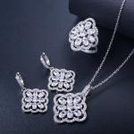 White Gold Color Luxury Bridal CZ Crystal Necklace and Earring Sets Big Wedding
