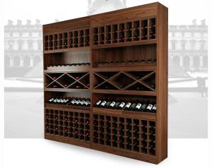 China Solid Wood Wine Storage Racks Showcase / Commercial Wine Racks Nostalgic Style factory
