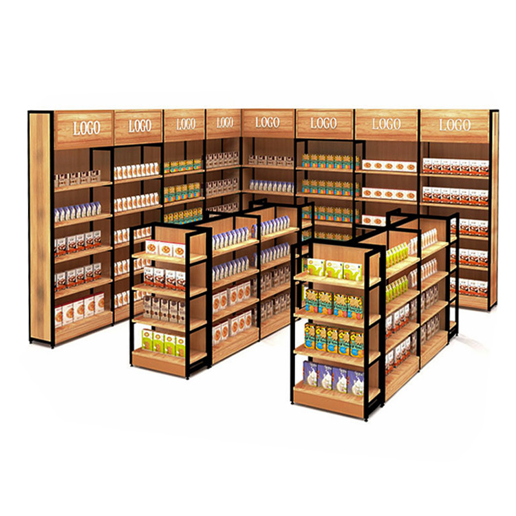 Metal Shop Supermarket Goods Shelf Rack Wooden Metal Gondola Shelving