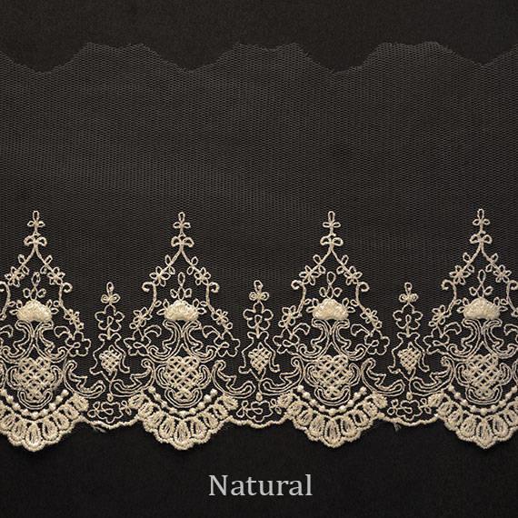 Embroidered Cotton Mesh Nylon Tulle Bridal Lace Trim , 5.2 Inch Scalloped Lace