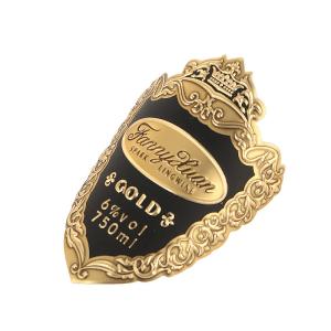 China Custom Standard Size Self Adhesive Printing Vodka Wine Bottle Gold Foil Bottle Metal Labels Sticker factory