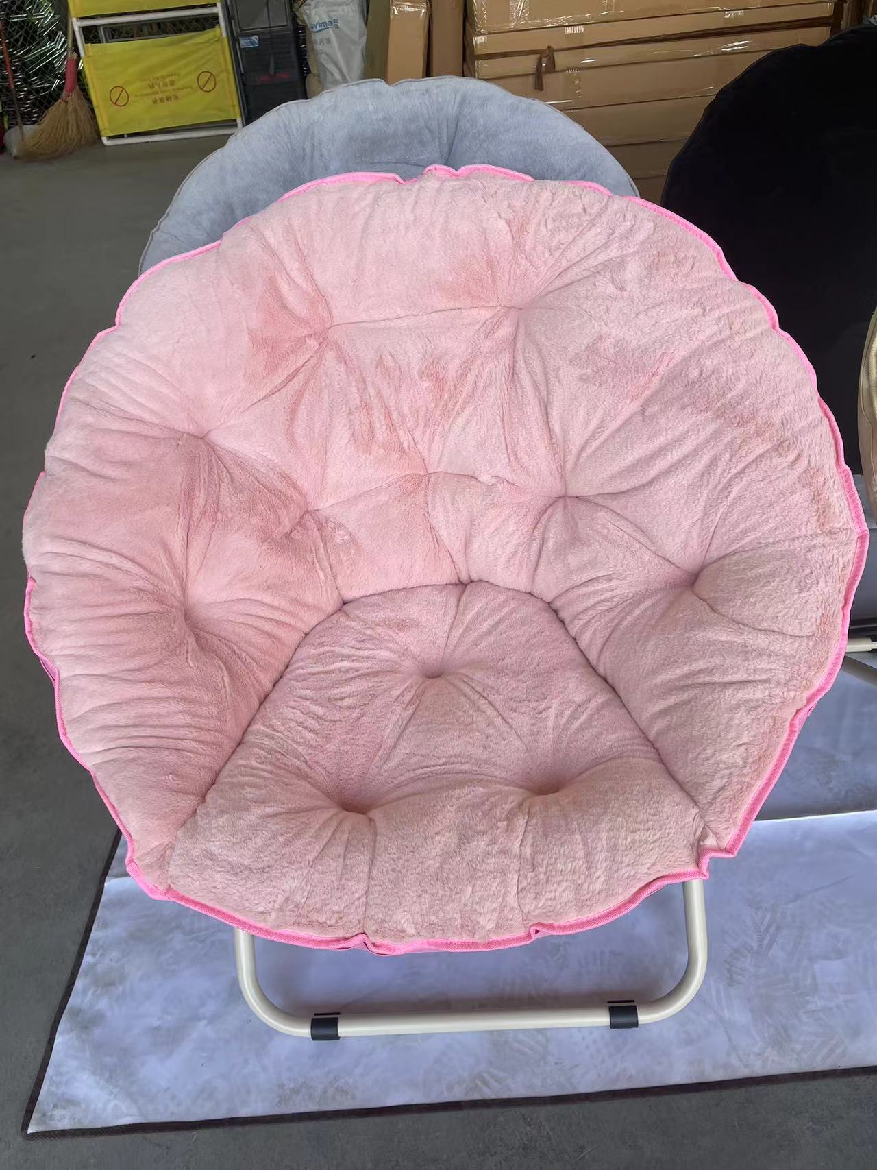 General Home Furniture Round Thickened Folding Recliner Moon Chair with Faux Fur