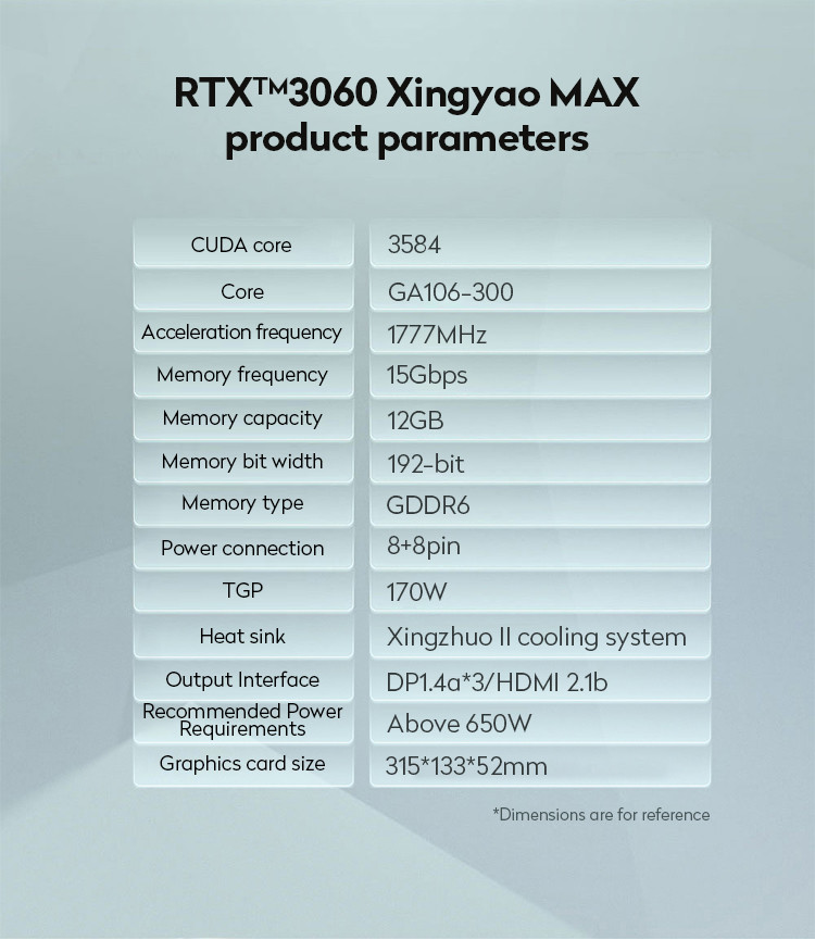 GDDR6 Gaming Graphics Card Galaxy GeForce RTX 3060 Xingyao MAX 12GB