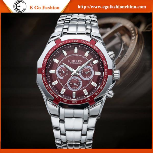 CURREN 8084 Fashion Watch Business Man Watches Red Wine Black 3 Subdials