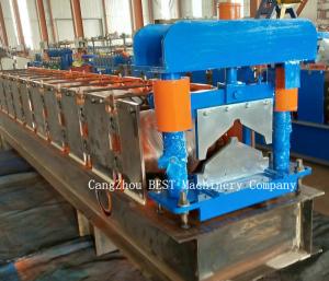 China Ridge Cap Chain Driven Roll Forming Machine 350H Steel With Hydraulic Cutting factory