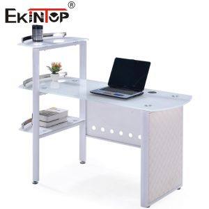 China Blue White Glass Office Table With 8mm Desktop Customized factory