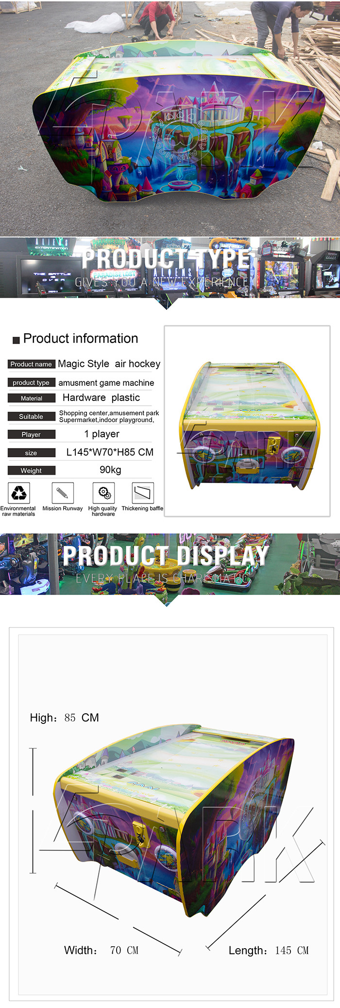Colorful 350W Air Hockey Arcade Game / Amusement Park Baby Air Hockey Table
