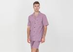 Cool Mens Button Up Pyjamas Woven Cotton Yarn Dyed Check Short Sleeve Shirt