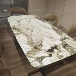 White 180x90x75cm Luxury Marble Dining Table Golden Stainless Steel Base