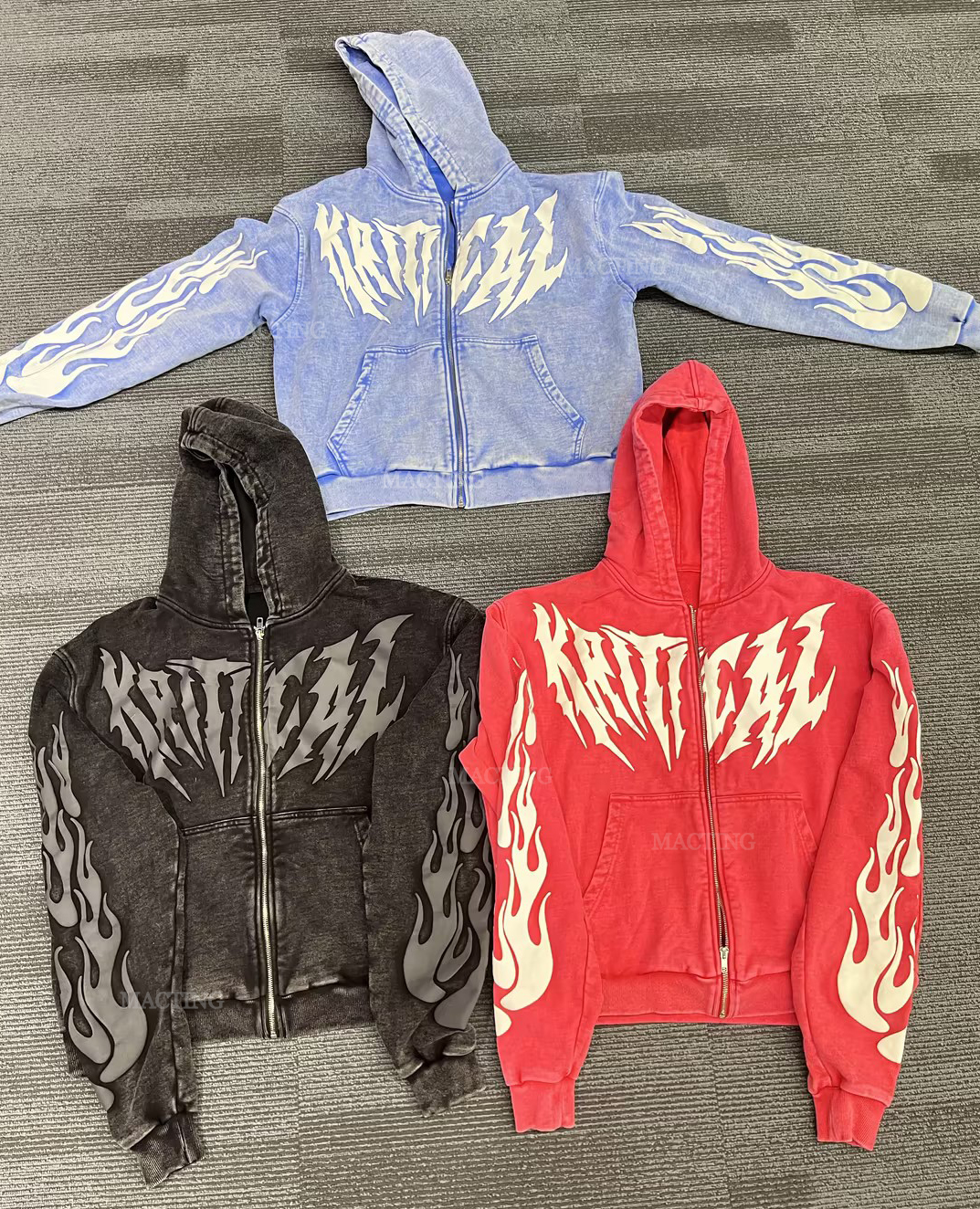 Custom Hoodies Lined or Custom 100% Cotton Puff Printing Streetwear Acid Washed Heavyweight Zip Up Hoodies
