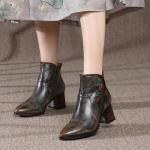 HZM034 Ethnic Style Retro Women'S Boots Autumn And Winter New Leather Women'S