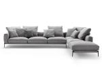 Hotel Office L-Shape Corner Long Sofa High Quality Linen Black Iron Feet Sofa