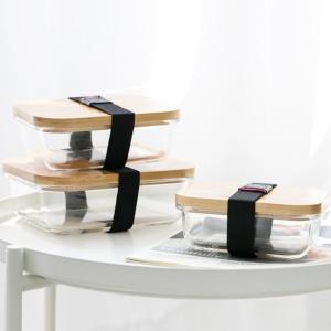 China Promotional Bamboo Glass Bento Box Divided Lunch Box With Elastic Strap factory