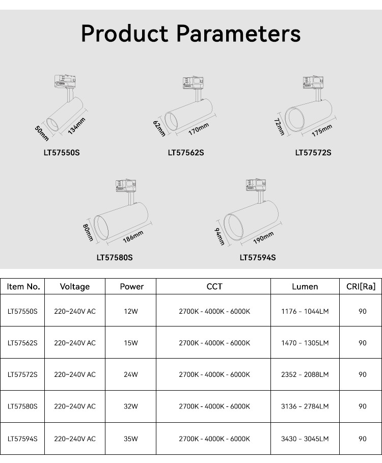 2784lm TRI CCT Dimmable Track Lighting Led 32W Matt Black Spot Lights