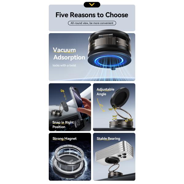ESSAGER ES-ZJ35 Vacuum Suction Magnetic Car Mobile Phone Holder Foldable Zinc Alloy