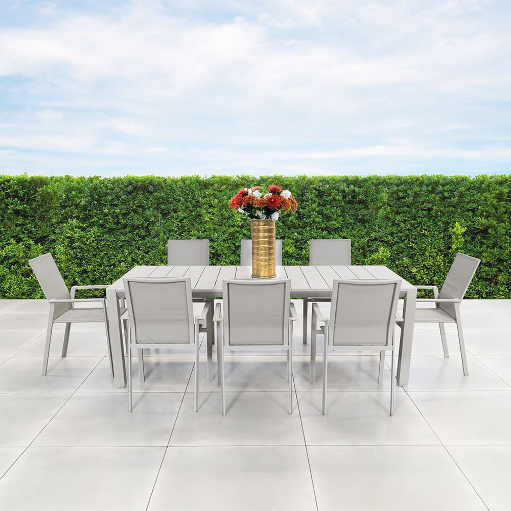 8 Person Restaurant Dining Table and Chair Set with Aluminum Metal Frame in Modern Design