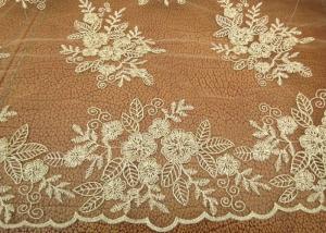 China Gold Mesh Tulle Corded Lace Fabric with Floral Embroidery for Bridal Wedding Dress factory