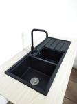black double bowl granite inset sink /composite quartz sink with drainboard