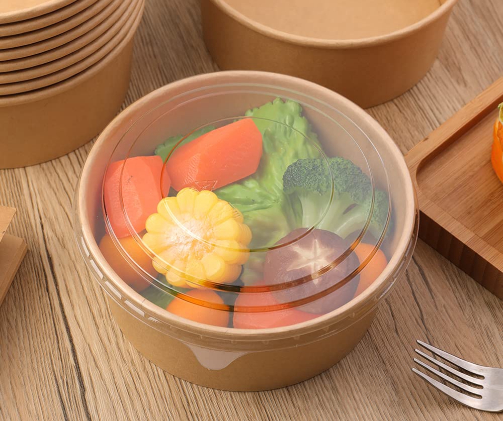 Custom Disposable Food Salad Packing Containers Takeaway Kraft Paper Bowls with Matt Lamination