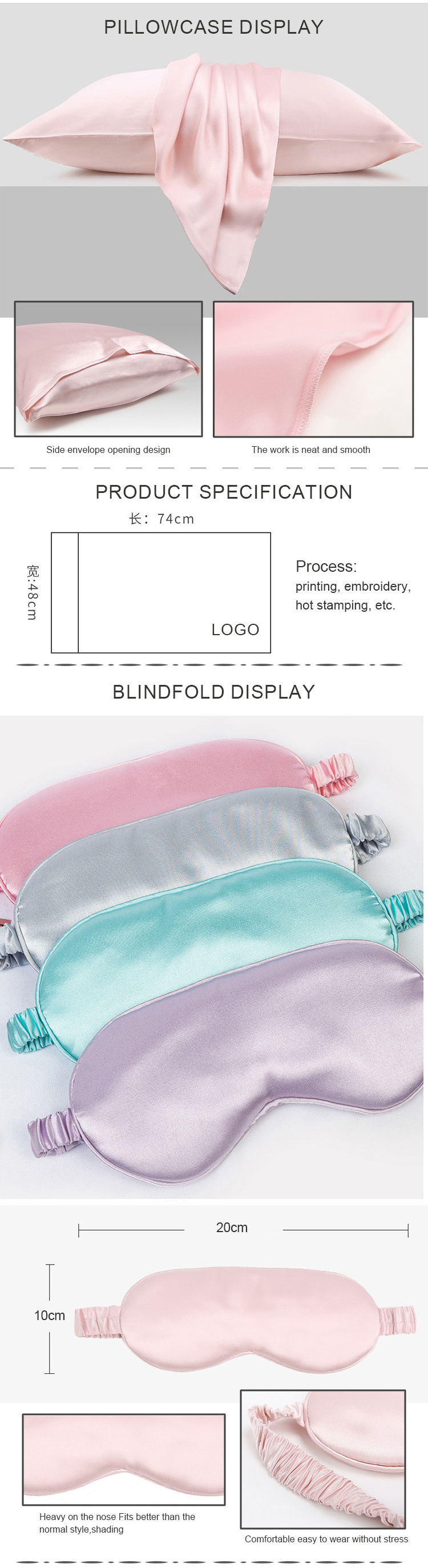 Silk Charmeuse Box Pillow Case and Satin Eyemask Set for All-Season Sleeping One Size