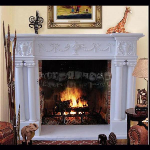 Electric marble fireplace mantel surrounds with stone figure carvings,China