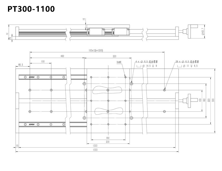 Hand Sliding Manual Linear Stage Large Table Top Load 100kg Displacement