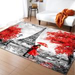 Retro Paris Tower Pink Flower Carpet with Printed Crawling Pad