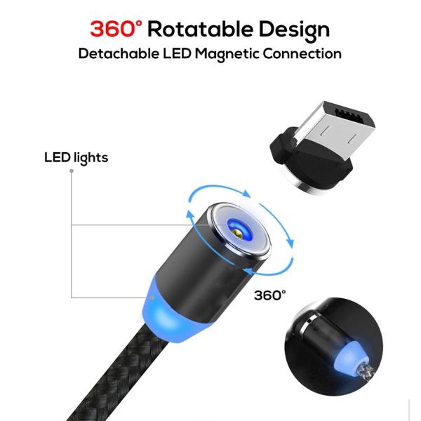 Micro-USB Magnetic Charging Cable 3-in-1 with Nylon Braid 1.2m