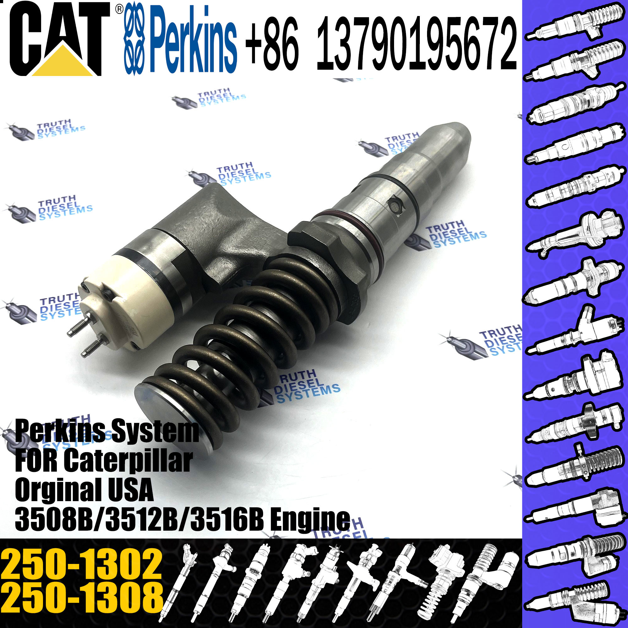 Huida 3512B 3516B engine fuel injector 250-1302 250-1308 392-0201 with genuine packing