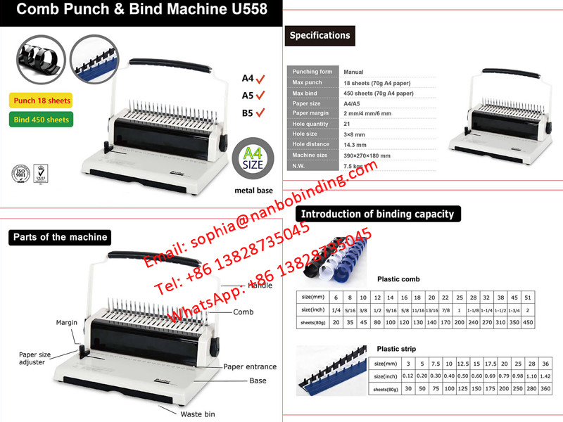 500 Sheets Notebook Comb Binding Machine With 14.3mm Pitch