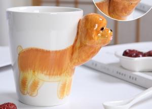 China 450ml Golden Retriever Cylinder Shape 3D Ceramic Mugs factory