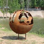 600mm Round Corten Steel Outdoor Fire Pit ball fire sphere For Wood Burning