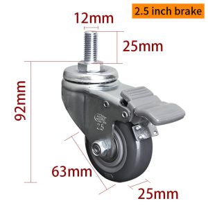 EDL Light Duty 2.5inch 80kg Threaded TPU Caster by Swivel and Brake type 3625S-76